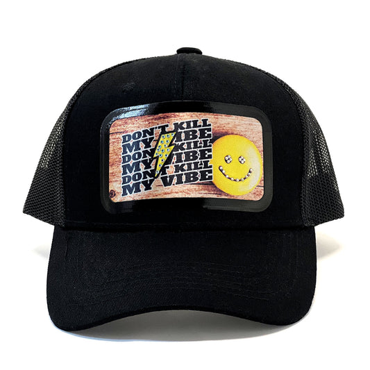 Don't Kill My Vibe Happy Face Premium Trucker & Baseball Hat, Snapback: Uplifting & Cool Hats for Spreading Good Vibes – Comfortable & Fashionable