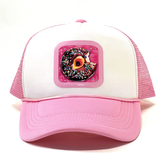 Sweet Treat Inspired Rhinestone Donuts Lovers Print Snapback Trucker Hat Stylish