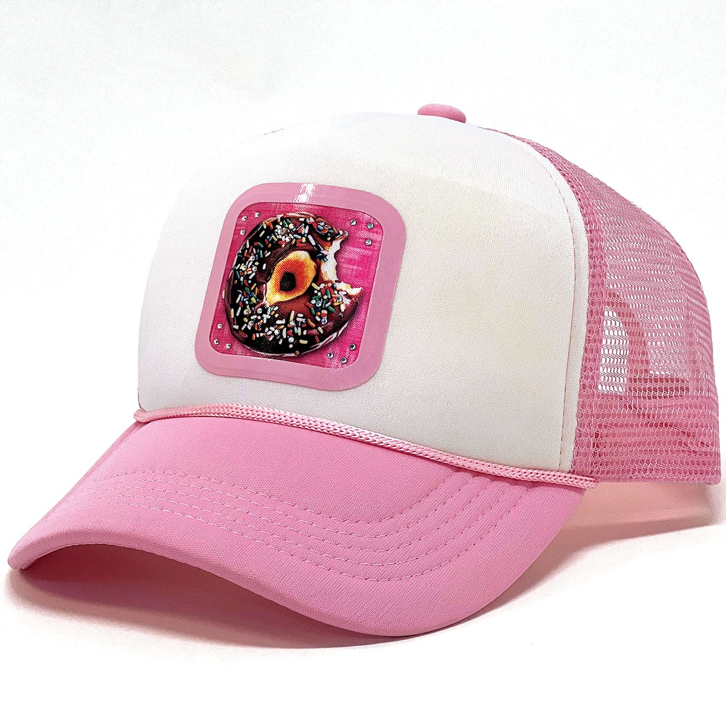 Sweet Treat Inspired Rhinestone Donuts Lovers Print Snapback Trucker Hat Stylish