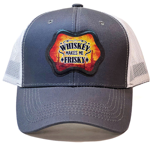 Whisky Makes Me Frisky Premium Trucker & Baseball Hat, Humorous & style Accessory for Whisky Lovers