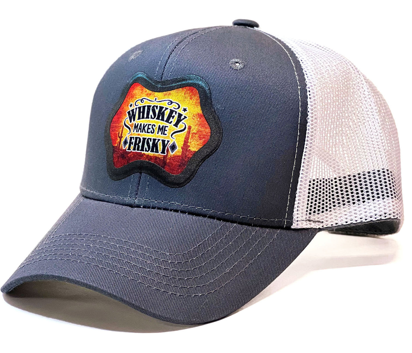 Whisky Makes Me Frisky Premium Trucker & Baseball Hat, Humorous & style Accessory for Whisky Lovers