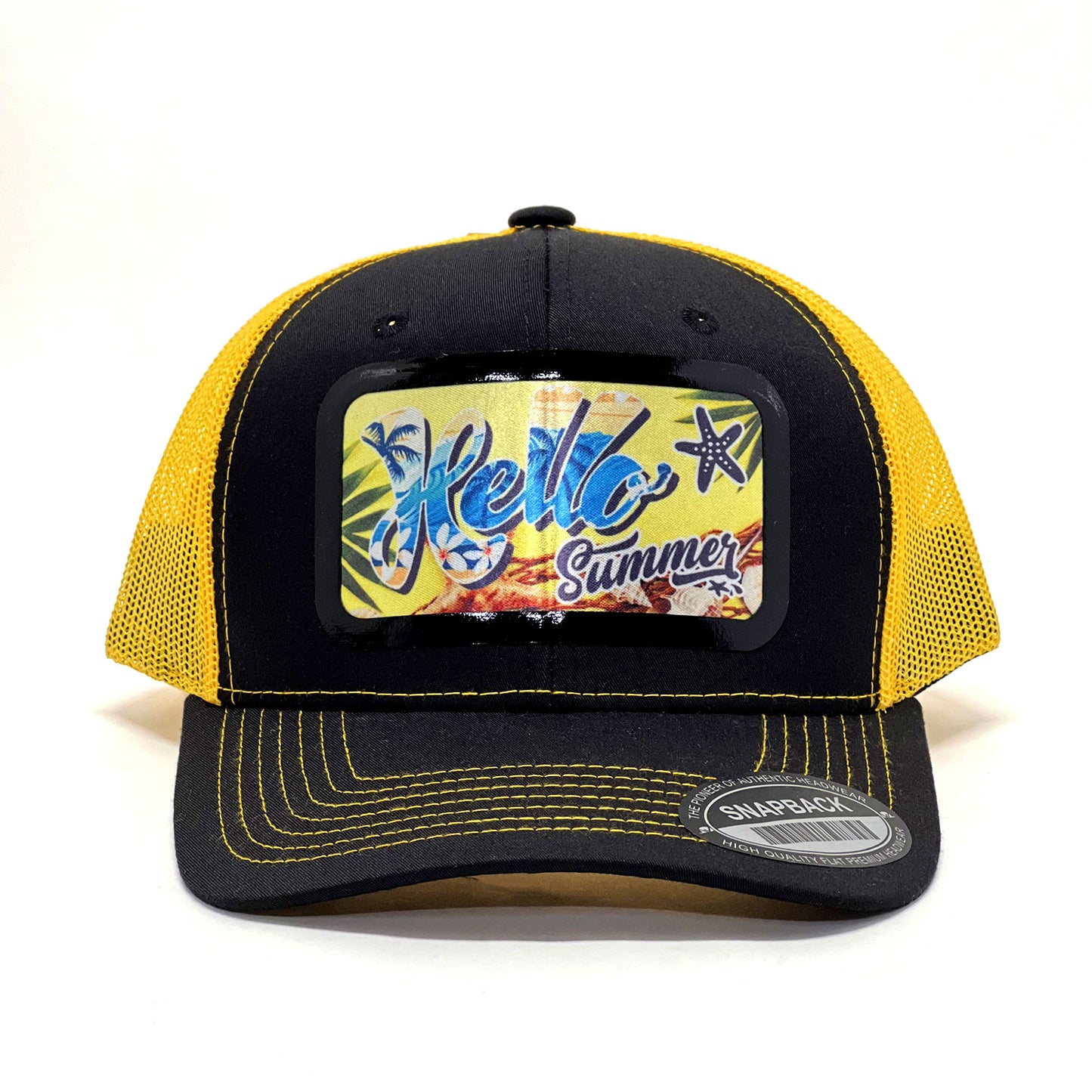 Beach Inspired 'Hello Summer' Vinyl Patch Snapback Trucker Hat Perfect for Summer Enthusiasts Stylish