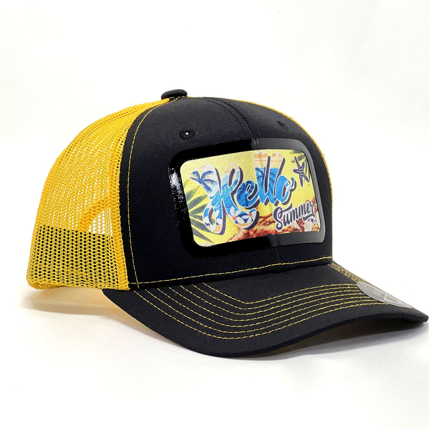 Beach Inspired 'Hello Summer' Vinyl Patch Snapback Trucker Hat Perfect for Summer Enthusiasts Stylish