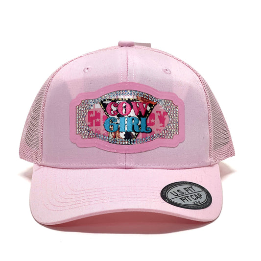 Rhinestone 'CowGirl' Premium Vinyl Patch Trucker Hat Perfect for Country Girls Stylish