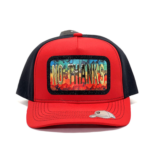 Vintage 'No Thanks' Snapback Trucker Hat with Vinyl Patch | Premium Meshback, Streetwear Baseball Cap Style