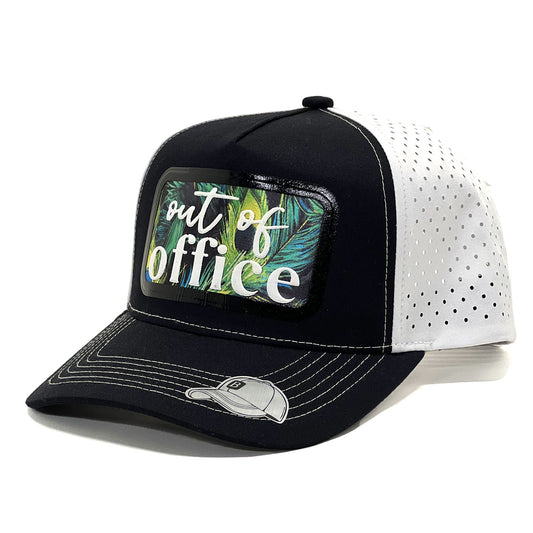 Out OF Office Vinyl Patch Snapback Trucker Hat | Premium Meshback Fitted Baseball Cap, Trendy Style