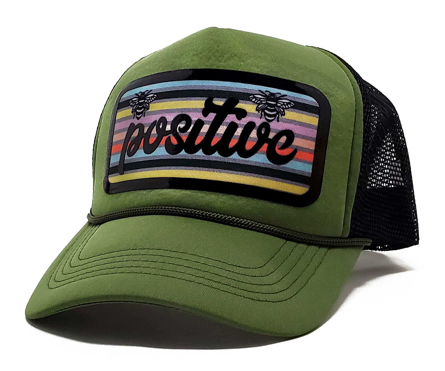 'Positive' Vinyl Patch Classic Snapback Trucker & Premium Baseball Hat, Positive Mindset & Trendy