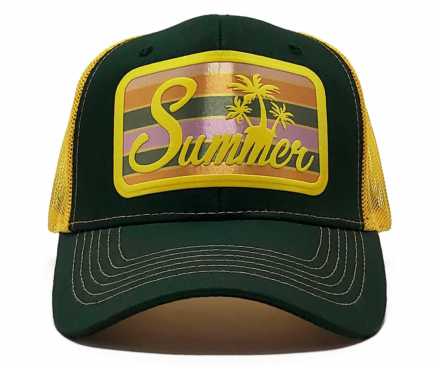 Summer Puff Print Patch Trucker Cap | Premium Baseball Hat with Trendy Design, Perfect for Warm Weather Outfits